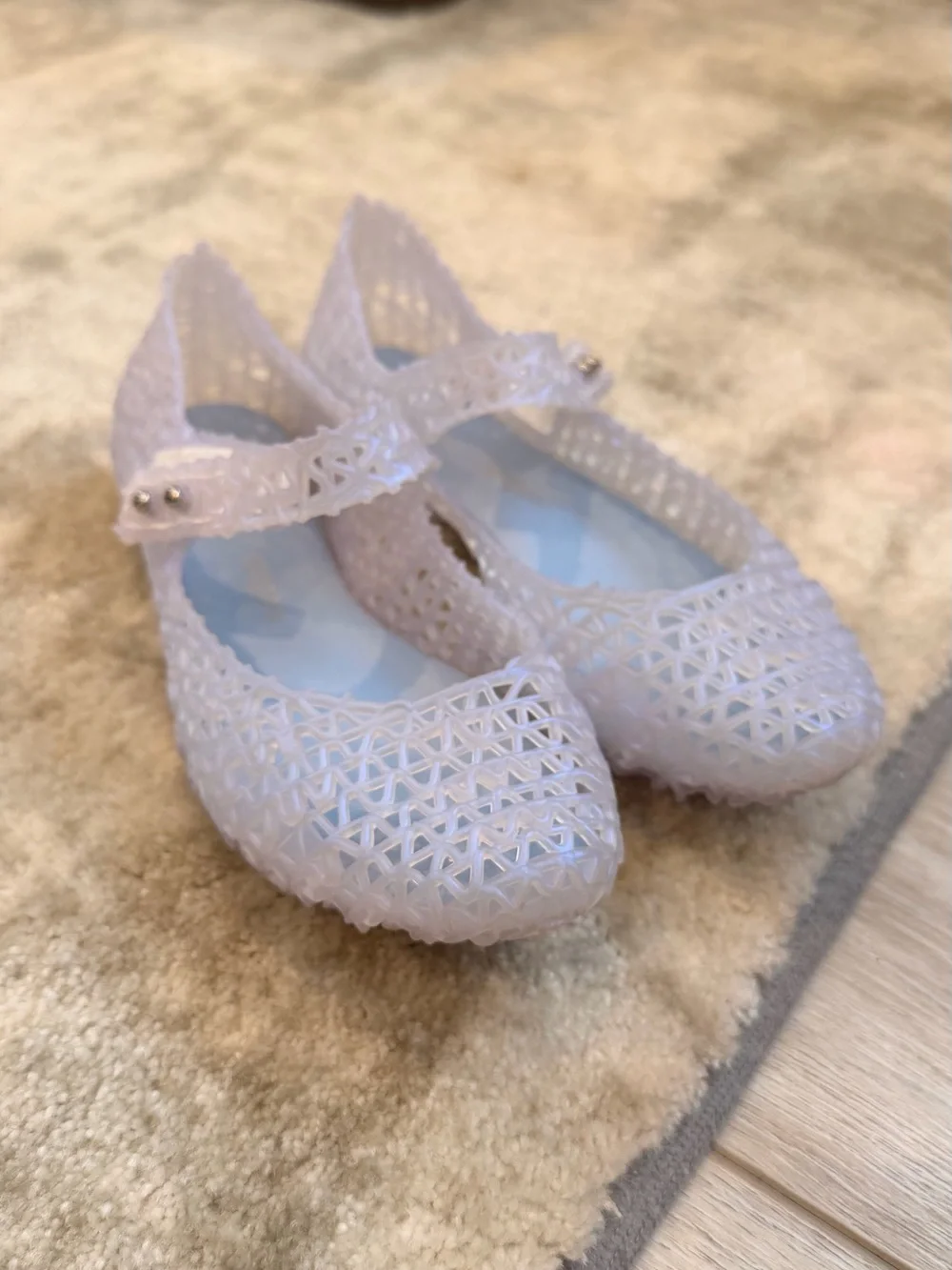 Mini Melissa Iridescent Pearl White Jelly Mary Jane Sandals